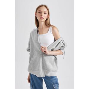 DEFACTO Oversize Fit Hooded Thick Sweatshirt Fabric Cardigan