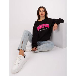 Black-fuchsia hoodless sweatshirt with cotton