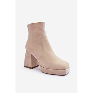 Suede ankle boots with massive high heels, light beige Abnous