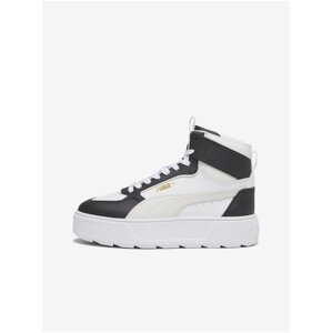 Black and White Women's Leather Ankle Sneakers on Puma Karm Platform - Women