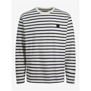 Black and Cream Men's Striped T-Shirt Jack & Jones Badge - Men