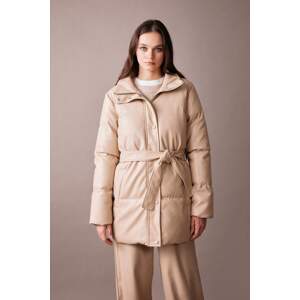 DEFACTO Regular Fit Recycled Filling Faux Leather Coat