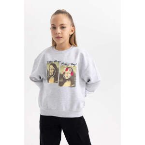 DEFACTO Relax Fit Smiley Licence Crew Neck Sweatshirt