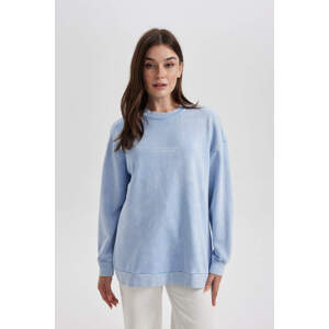 DEFACTO Regular Fit Crew Neck Slogan Sweat Tunic