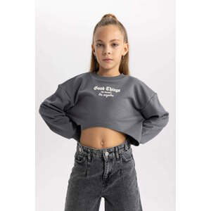 DEFACTO Crop Crew Neck Sweatshirt