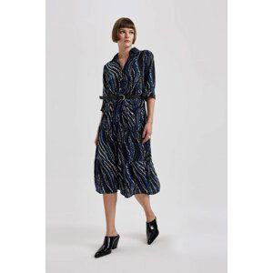 DEFACTO Shirt Collar Printed Midi Long Sleeve Dress