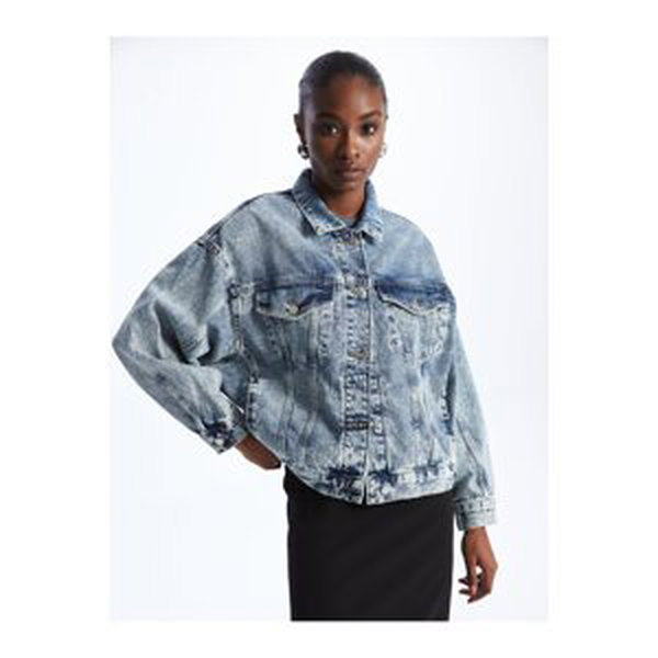 LC Waikiki Shirt Collar Plain Long Sleeve Oversize Women's Jean Jacket