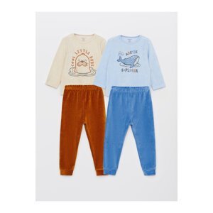 LC Waikiki Crew Neck Long Sleeve Printed Velvet Baby Boy Pajama Set, 2-Piece