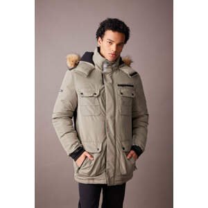 DEFACTO Water Repellent Slim Fit Hooded Faux Fur Fleece Lined Puffer Jacket