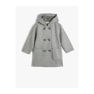 Koton Hooded Coat Button Closure Pocket Detailed