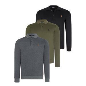 TRIPLE SET V4007 DEWBERRY MEN'S SWEATSHIRT-BLACK-ANTHRACITE-KHAKI