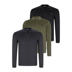 TRIPLE SET V4007 DEWBERRY MEN'S SWEATSHIRT-BLACK-NAVY-KHAKI