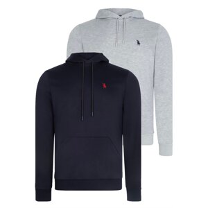 DOUBLE SET V4011 DEWBERRY MEN'S HOODED SWEATSHIRT-GREY - NAVY BLUE