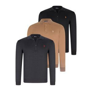 TRIPLE SET V4007 DEWBERRY MEN'S SWEATSHIRT-BLACK-NAVY-CAMEL