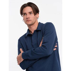 Ombre Men's structured knit polo collar sweatshirt - dark blue