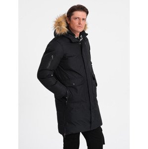 Ombre Alaskan men's winter jacket with detachable fur from the hood - black