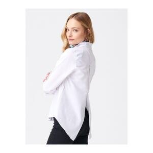 Dilvin Women's White All-Quartz Sleeve Baby Collar Shirt.