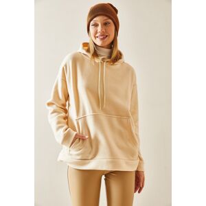 XHAN Cream Kangaroo Pocket & Hooded Fleece Sweatshirt