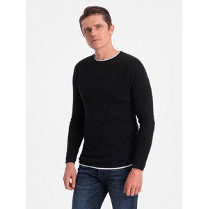 Ombre Men's cotton sweater with round neckline - black