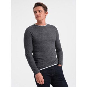 Ombre Men's cotton sweater with round neckline - graphite melange