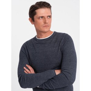 Ombre Men's cotton sweater with round neckline - navy blue melange