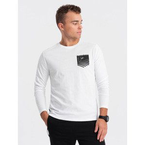 Ombre Longsleeve męski z printem w kształcie kieszonki - biały