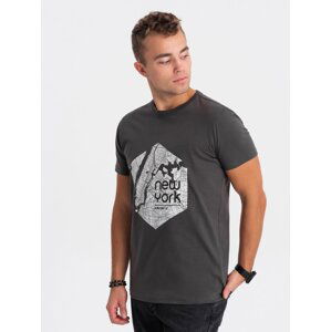 Ombre Men's cotton t-shirt with map motif print - graphite