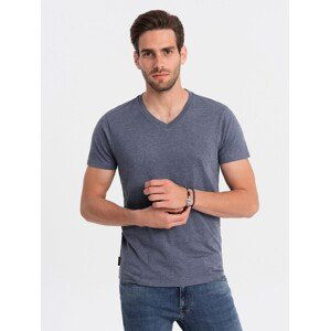 Ombre BASIC men's classic cotton T-shirt with a crew neckline - blue melange