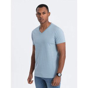 Ombre BASIC men's classic cotton T-shirt with a crew neckline - denim