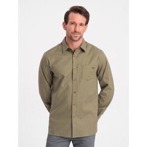 Ombre Men's cotton shirt with pocket REGULAR FIT - olive