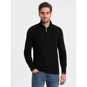 Ombre Men's knitted sweater with spread collar - black