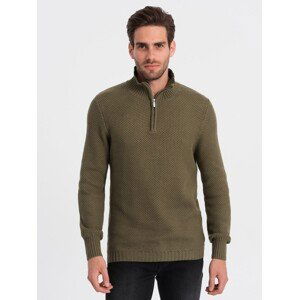 Ombre Men's knitted sweater with spread collar - olive