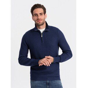 Ombre Men's knitted sweater with spread collar - dark blue