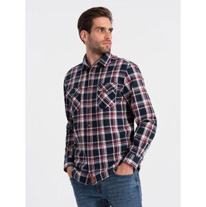 Ombre Men's flannel shirt with buttoned pockets - red and navy blue OM-SHCS