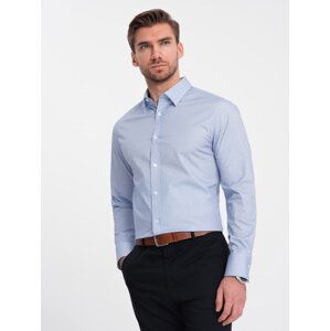 Ombre Men's micro-patterned cotton REGULAR FIT shirt - light blue