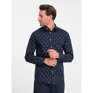 Ombre Men's cotton patterned SLIM FIT shirt - ink