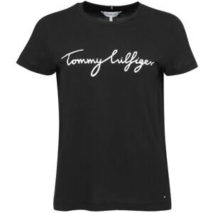 Tommy Hilfiger REG C-NK SIGNATURE TEE Dámske tričko, čierna, veľkosť