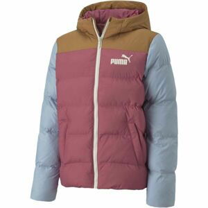 Puma COLOURBLOCK POLYBALL HOODED JACKET Detská zateplená bunda, ružová, veľkosť 140