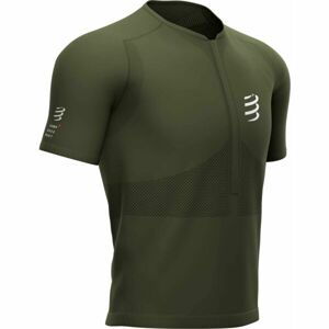 Compressport TRAIL HALF-ZIP FITTED SS TOP Pánsky bežecký dres, khaki, veľkosť