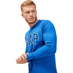 GAP V-INTX WAFFLE CREW LOGO Pánske tričko s dlhým rukávom, modrá, veľkosť XS