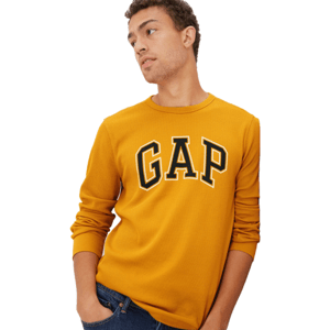 GAP V-INTX WAFFLE CREW LOGO Pánske tričko s dlhým rukávom, žltá, veľkosť L