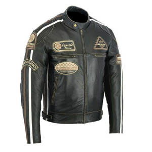 Kožená moto bunda BOS 2058 Antique black čierna - XL