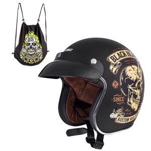 Moto prilba W-TEC Black Heart Kustom Skull Horn, matne čierna - M (57-58)