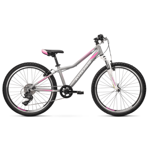 Juniorský dievčenský bicykel Kross LEA JR 2.0 24" - model 2020 strieborná/ružová/biela - 12" - Záruka 10 rokov