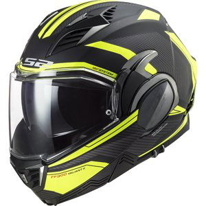 Výklopná moto prilba LS2 FF900 Valiant II Revo P/J Matt Black H-V Yellow - XS (53-54) - Záruka 5 rokov