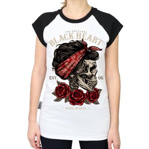 Dámske tričko BLACK HEART Pin Up Skull Raglan biela - M