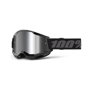 Motokrosové okuliare 100% Strata 2 New Mirror Black, strieborné plexi