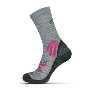 Merino Hiking ponozky - sivo - ružová, L (44-46)